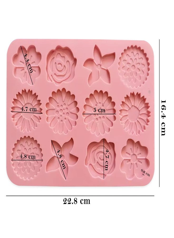 Moldberry Silicone 12 Cavity Flower Chocolate Molds Floral Sunflower Tulip Daisy Candy Baking Molds Cake Pop Mold Ice Cube Soap Jello Candle Mould For Pudding Desserts - Pack 1,15.4X13.9X1 Cm - Image 2