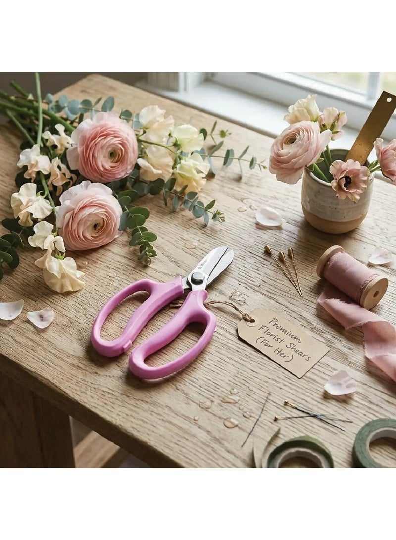 Si Bonne Premium Florist Shears for Her 7 Inch, Japanese SK5 Steel Sharp Precision Blades, Professional Flower Cutting Scissors with Ergonomic Comfortable Grip Handles for Floral Arrangements, Gardening, Stem Trimming and DIY Crafts, Pink - Image 3