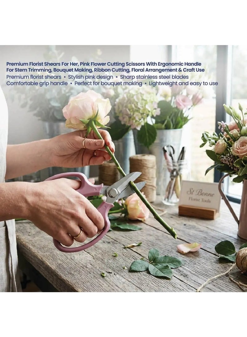 Si Bonne Premium Florist Shears for Her 7 Inch, Japanese SK5 Steel Sharp Precision Blades, Professional Flower Cutting Scissors with Ergonomic Comfortable Grip Handles for Floral Arrangements, Gardening, Stem Trimming and DIY Crafts, Pink - Image 5