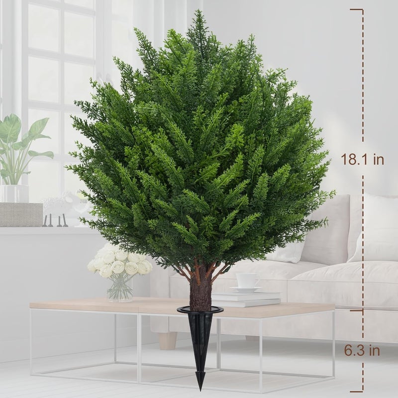 AOKIIE Artificial Set of 2 Cedar Topiary Ball Trees 22" for Outdoors with Ground Spike, UV Resistant Faux Cypress Plants into Anywhere, Evergreen Shrubs Bushes for Room Front Porch Garden Backyard Decor - Image 5