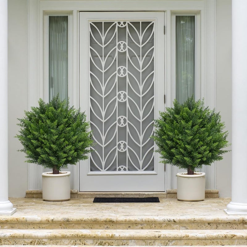 AOKIIE Artificial Set of 2 Cedar Topiary Ball Trees 22" for Outdoors with Ground Spike, UV Resistant Faux Cypress Plants into Anywhere, Evergreen Shrubs Bushes for Room Front Porch Garden Backyard Decor - Image 3