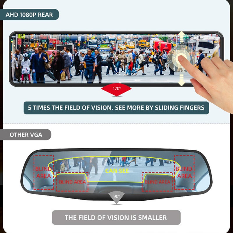 H9 11 inch rearview mirror driving recorder compatible with car DVR front and rear full screen IPS touch screen reverse image (2 front and rear cameras, 64G) - Image 3