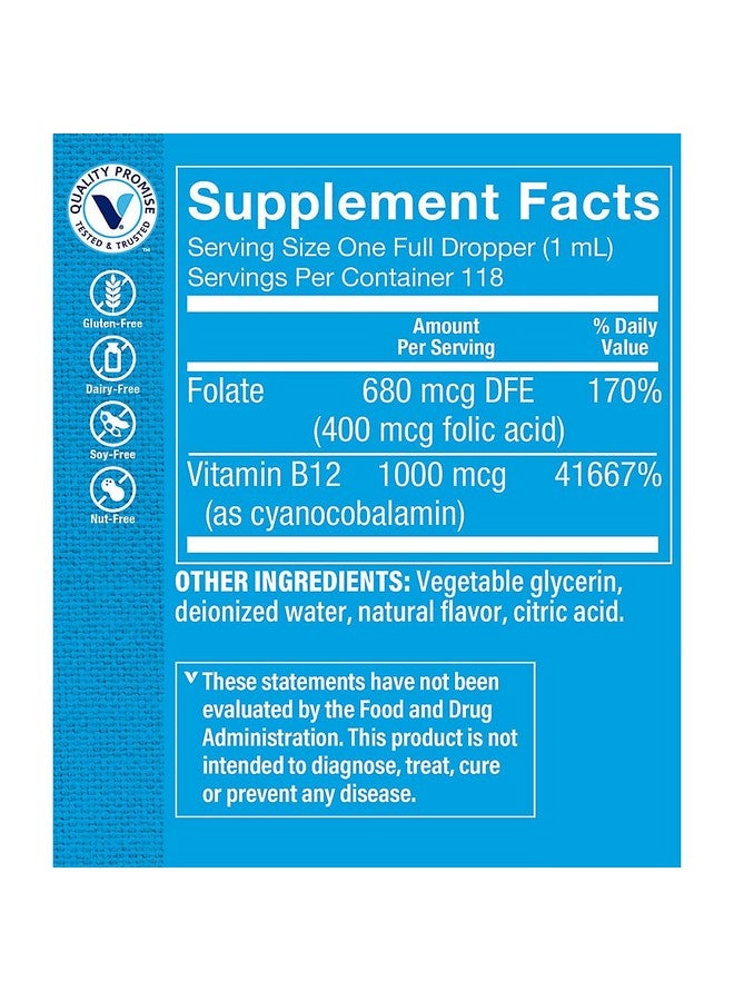 The Vitamin Shoppe Liquid Vitamin B12 with Folic Acid - Raspberry Flavor, Supports Energy Production, Excellent Source of Folic Acid, One Daily Serving (4 Fl Oz) - Image 3