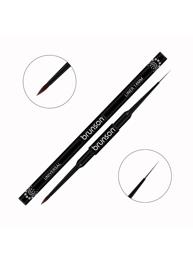 Nail Art Brush | Brunson 2-in-1 Dual Side 14mm | Universal & Liner Brush for Gel Polish, Gel Nail Art, Nail Painting, Fine Line & Nail Detailing, French Nail Design, Acrylic Nail Art, Manicure & Professional Nail Art Supplies