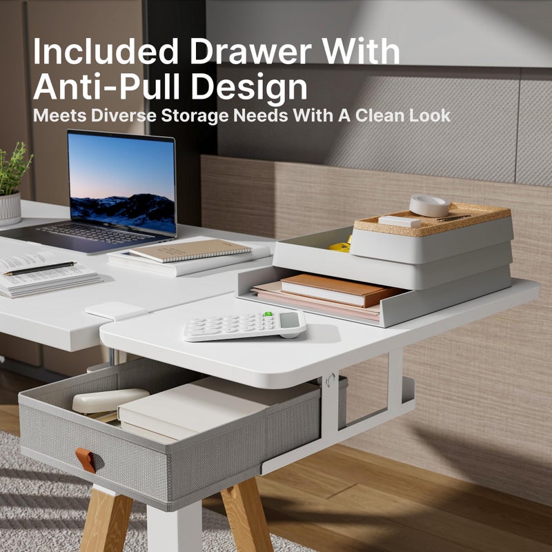 PEGZONE Desk Extender Tray, 24" x 12" Clamp On Desk Shelf, Desk Extension with Storage Drawer, Table Desk Arm Rest, Clamp On Keyboard Tray for Office and Home, Workstation Organizer, Medium, White - Image 5