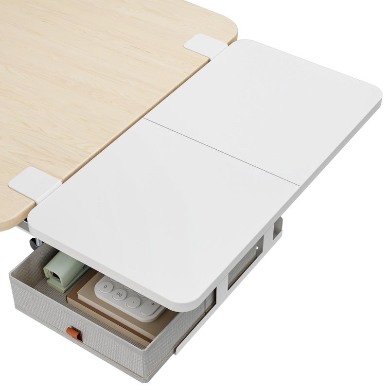 PEGZONE Desk Extender Tray, 24" x 12" Clamp On Desk Shelf, Desk Extension with Storage Drawer, Table Desk Arm Rest, Clamp On Keyboard Tray for Office and Home, Workstation Organizer, Medium, White - Image 1