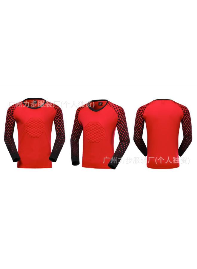 Football Goalkeeper Jersey Long Sleeve Top with Knee Pads - Red