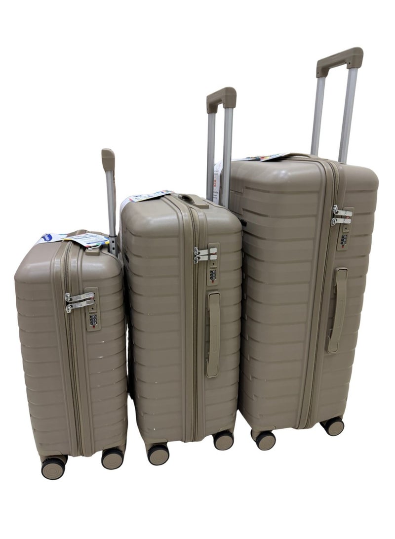 طقم حقائب سفر من مادة PP-بولي بروبيلين (غير قابل للكسر) مكون من 3 قطع بمقاسات 20-24-28 بوصة - Image 1