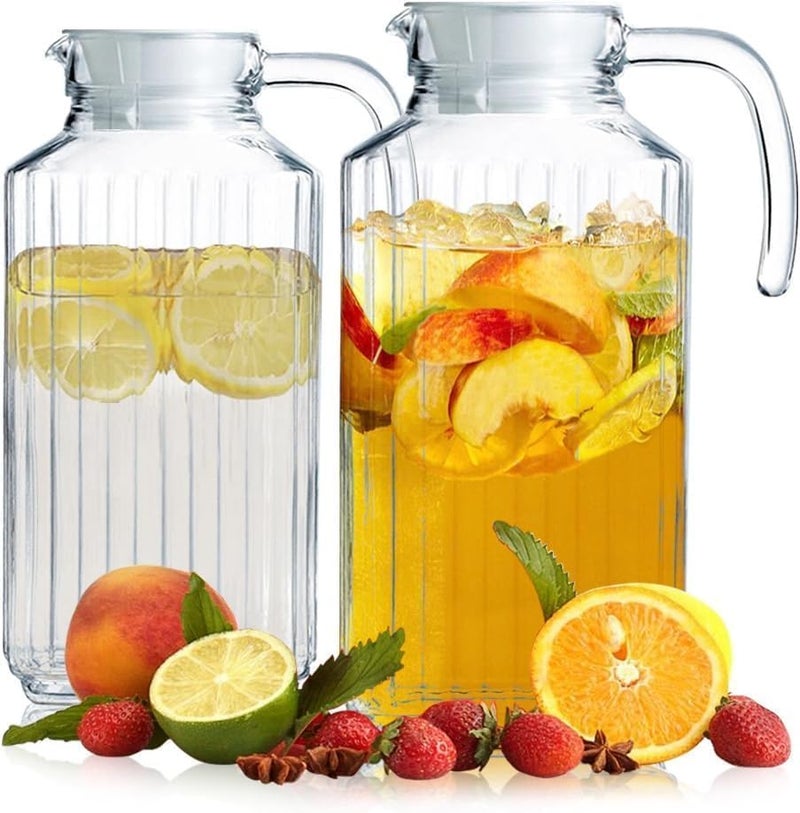 WRINGO Premium Glass Water Jug - 2LTR, Transparent, Hot Cold Water Glass Pitcher with Wooden Lid Water Jug, Iced Tea, Milk and Juice Beverage Carafe, Lemon Jug 2000ML (WQ-18) - Image 2