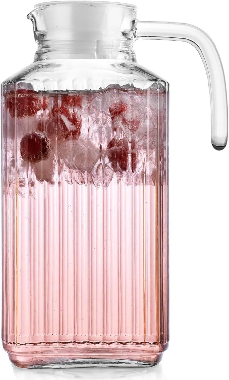 WRINGO Premium Glass Water Jug - 2LTR, Transparent, Hot Cold Water Glass Pitcher with Wooden Lid Water Jug, Iced Tea, Milk and Juice Beverage Carafe, Lemon Jug 2000ML (WQ-18) - Image 1
