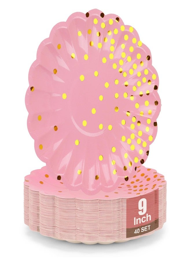 CENLBJ 40Pcs Pink Gold Paper Plates 9Inch Disposable Scalloped Party Plates for Birthday,Wedding,Baby Shower,Anniversaries - Image 1