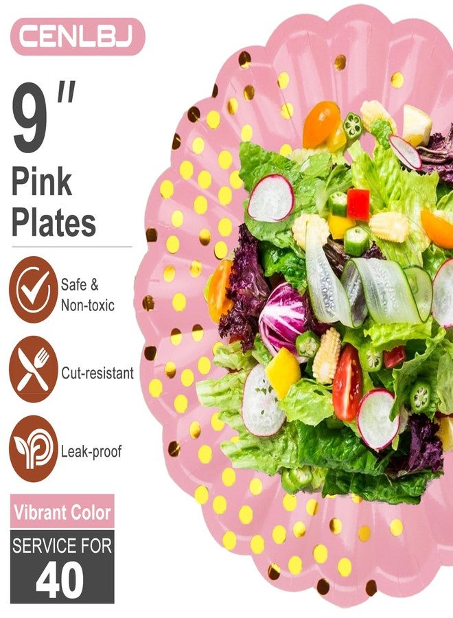 CENLBJ 40Pcs Pink Gold Paper Plates 9Inch Disposable Scalloped Party Plates for Birthday,Wedding,Baby Shower,Anniversaries - Image 3
