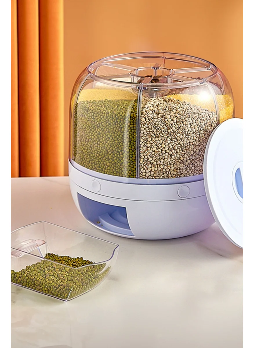 Mobee 360° Rotatable Dry Food and Pulses Organizer 6 Compartments Airtight Storage Container 6 Lt