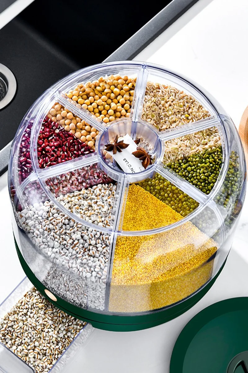 Mobee 360° Rotatable Dry Food and Pulses Organizer 6 Compartments Airtight Storage Container 6 Lt