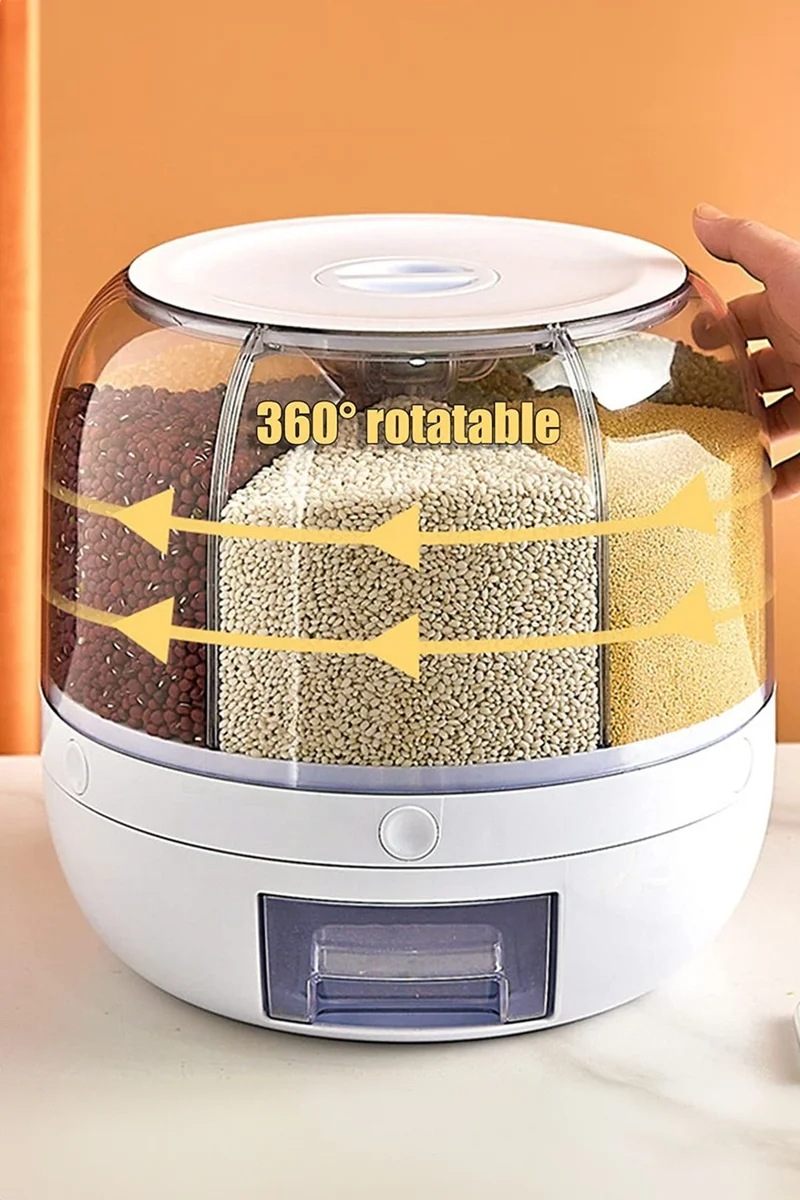 Mobee 360° Rotatable Dry Food and Pulses Organizer 6 Compartments Airtight Storage Container 6 Lt