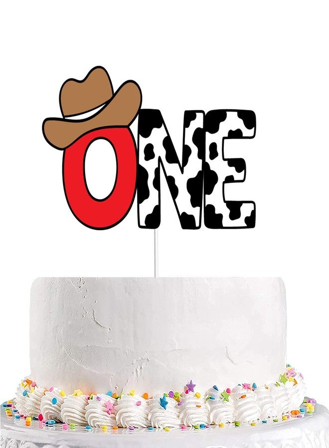 Yuezoloz Farm Theme 1st Birthday Cake Topper for Boys,Cow Print ONE with Cowboy Hat,Safe Cardstock Decor for 1 Year Old Boy’s Cake Celebration (6.6"x3.7") (1st boys) - Image 1