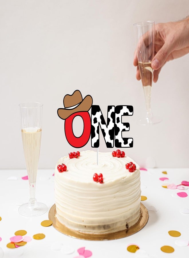 Yuezoloz Farm Theme 1st Birthday Cake Topper for Boys,Cow Print ONE with Cowboy Hat,Safe Cardstock Decor for 1 Year Old Boy’s Cake Celebration (6.6"x3.7") (1st boys) - Image 4