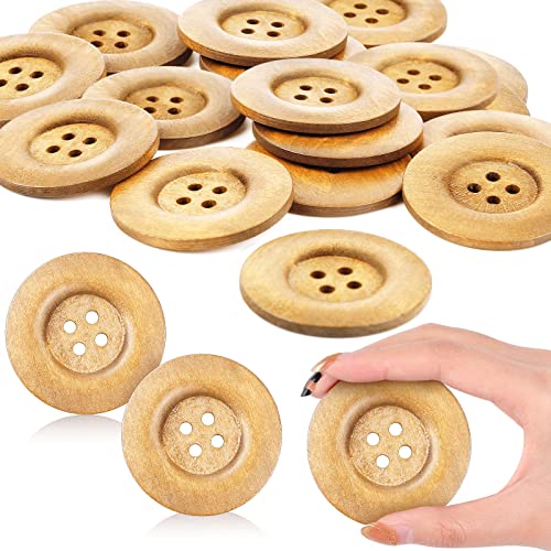 Mtlee MTLEE 30 Pieces Large Size Wood Buttons 236 Inch Round Sewing Button 4 Holes Large Buttons for Crafts Sewing Wooden for DIY Clothing Bag Decoration SuppliesWood Color 