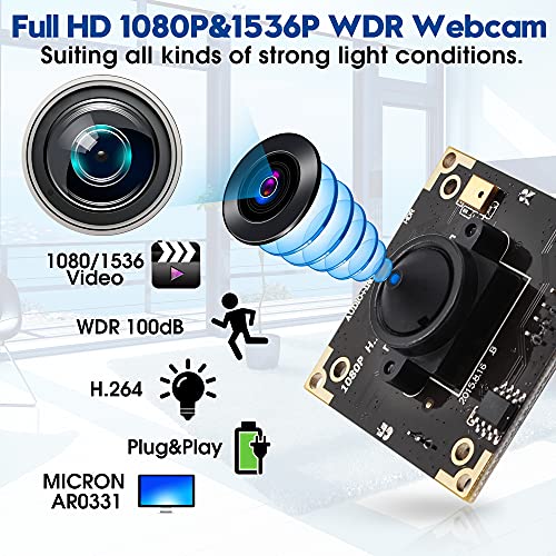 ELP USB Camera WDR H.264 3megapixel 1536p Camera Module for Computer,3mp AR0331 Camera Module with Microphone Mini UVC USB2.0 Webcam Board,WDR 100db 3.7mm Pinhole Hidden USB Camera Module for Most OS - Image 5