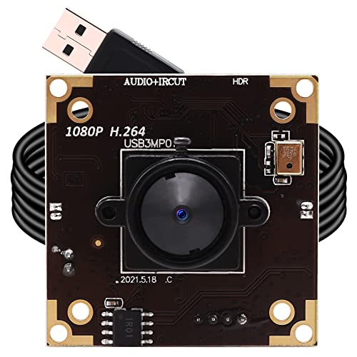 ELP USB Camera WDR H.264 3megapixel 1536p Camera Module for Computer,3mp AR0331 Camera Module with Microphone Mini UVC USB2.0 Webcam Board,WDR 100db 3.7mm Pinhole Hidden USB Camera Module for Most OS - Image 1