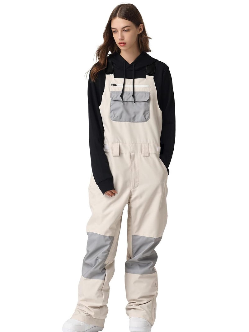 SEARIPE Mens Snow Bibs Adjustable Overalls Pants Women Wear-resistant Bib Hiking Climbing Insulated Ski Pants(K05White,XL) - Image 1
