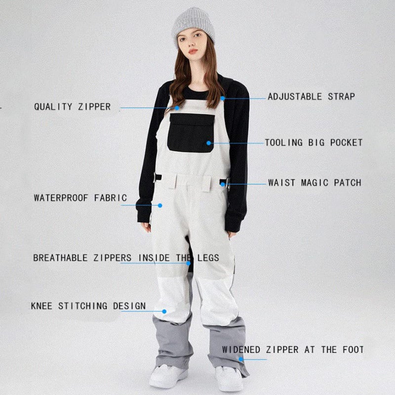 SEARIPE Mens Snow Bibs Adjustable Overalls Pants Women Wear-resistant Bib Hiking Climbing Insulated Ski Pants(K05White,XL) - Image 5