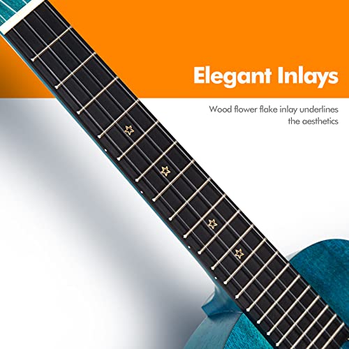 Enya Concert Ukulele 23 Inch Blue Solid Mahogany Top with Ukulele Starter Kit Includes Online Lessons, Tuner,Case, Strap, Strings, Capo, Sand Shaker, Pick,Polish Cloth (EUC-25D BU) - Image 4