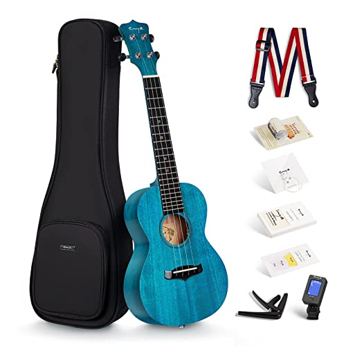 Enya Concert Ukulele 23 Inch Blue Solid Mahogany Top with Ukulele Starter Kit Includes Online Lessons, Tuner,Case, Strap, Strings, Capo, Sand Shaker, Pick,Polish Cloth (EUC-25D BU) - Image 1