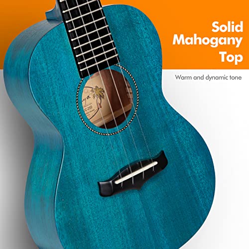 Enya Concert Ukulele 23 Inch Blue Solid Mahogany Top with Ukulele Starter Kit Includes Online Lessons, Tuner,Case, Strap, Strings, Capo, Sand Shaker, Pick,Polish Cloth (EUC-25D BU) - Image 5