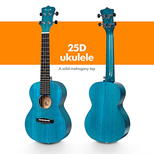 Enya Concert Ukulele 23 Inch Blue Solid Mahogany Top with Ukulele Starter Kit Includes Online Lessons, Tuner,Case, Strap, Strings, Capo, Sand Shaker, Pick,Polish Cloth (EUC-25D BU) - Image 2