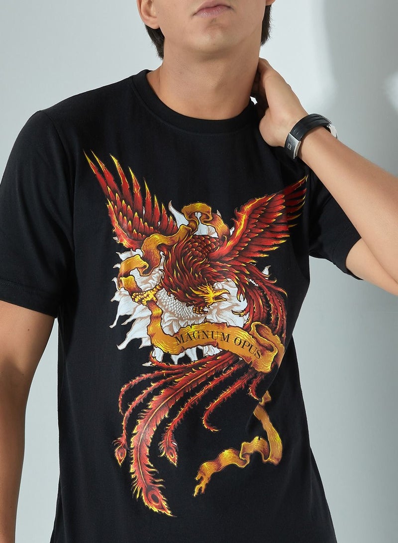 MAGNUM OPUS Graphic Phoenix Print Crew Neck T-shirt - Image 2
