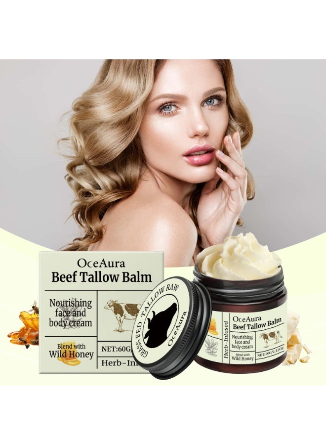 OceAura Beef Tallow for Skin - Organic Grass-Fed Whipped Beef Tallow and Honey Balm - Deeply Moisturizing for Face & Body - Natural Skin Care for Soft, Supple Skin - Image 2