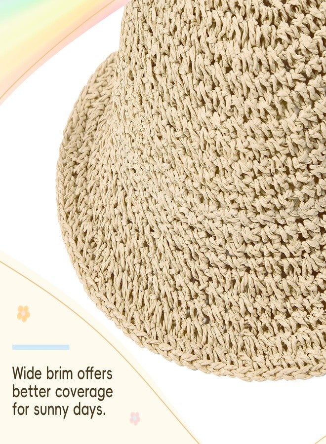 Zando Straw Toddler Sun Hat with Sunglasses Kids Bucket Hat Beach Baby Adjustable Cap Wide Brim With Lace Bowknot for Boys Girls Outdoor Summer Sun Protection Accessories Beige 2-5T - Image 2