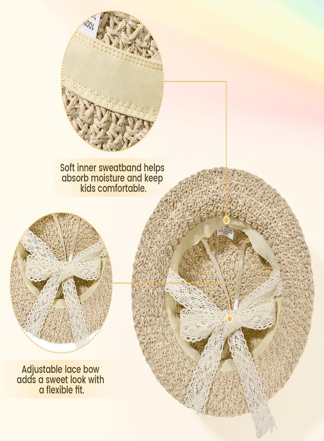 Zando Straw Toddler Sun Hat with Sunglasses Kids Bucket Hat Beach Baby Adjustable Cap Wide Brim With Lace Bowknot for Boys Girls Outdoor Summer Sun Protection Accessories Beige 2-5T - Image 4