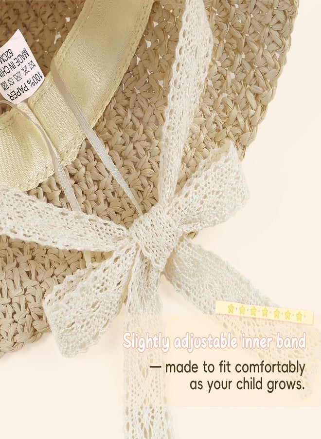 Zando Straw Toddler Sun Hat with Sunglasses Kids Bucket Hat Beach Baby Adjustable Cap Wide Brim With Lace Bowknot for Boys Girls Outdoor Summer Sun Protection Accessories Beige 2-5T - Image 3