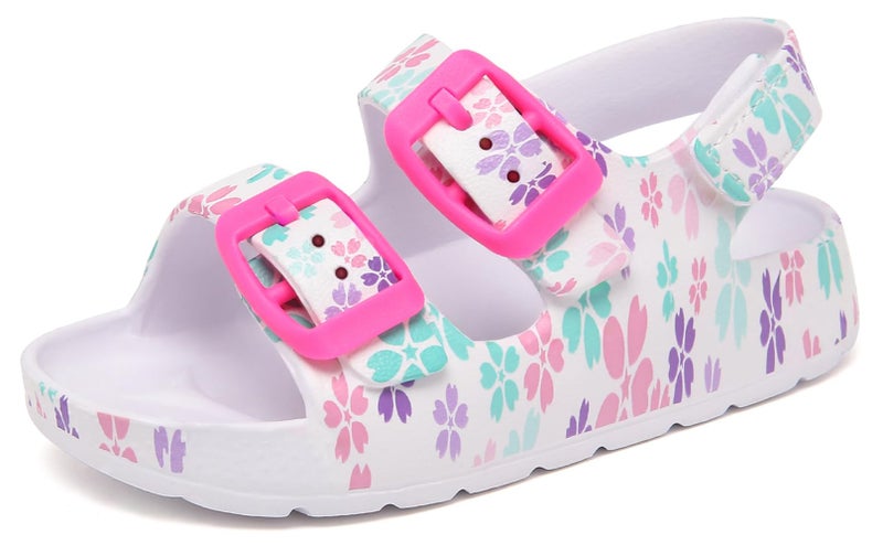 INMINPIN Toddler Boys Girls Buckle Sandals Comfort Open Toe Sandal with Adjustable Back Strap, White Flower, 4 Toddler - Image 1