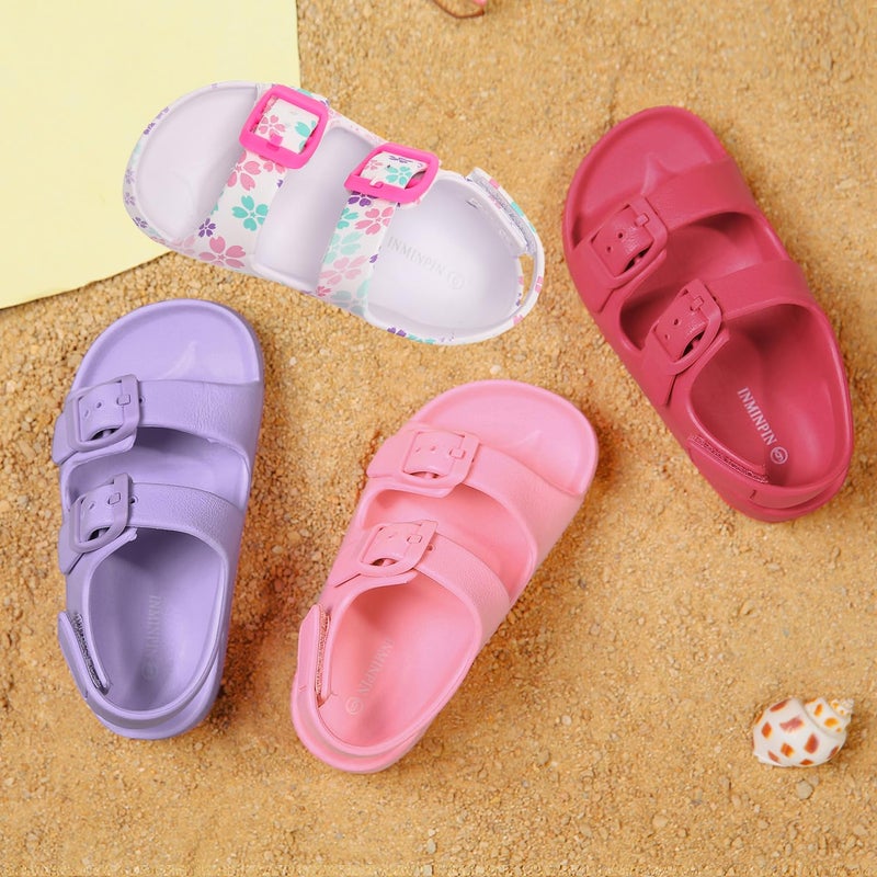 INMINPIN Toddler Boys Girls Buckle Sandals Comfort Open Toe Sandal with Adjustable Back Strap, White Flower, 4 Toddler - Image 3