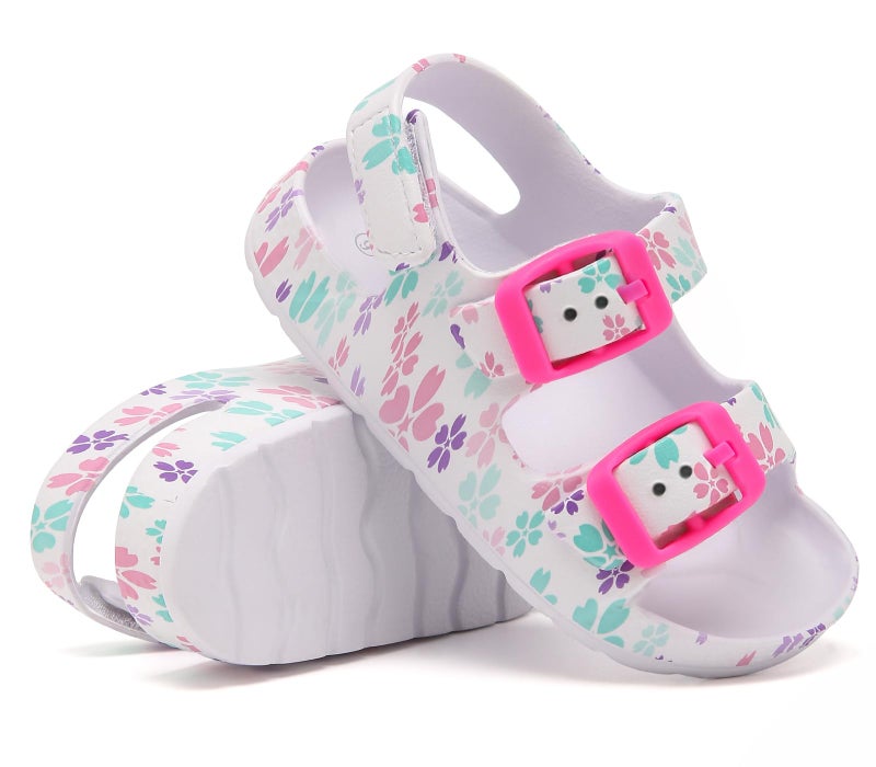 INMINPIN Toddler Boys Girls Buckle Sandals Comfort Open Toe Sandal with Adjustable Back Strap, White Flower, 4 Toddler - Image 5