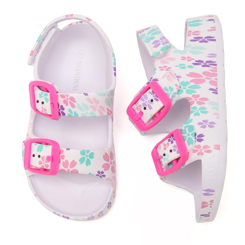INMINPIN Toddler Boys Girls Buckle Sandals Comfort Open Toe Sandal with Adjustable Back Strap, White Flower, 4 Toddler - Image 4