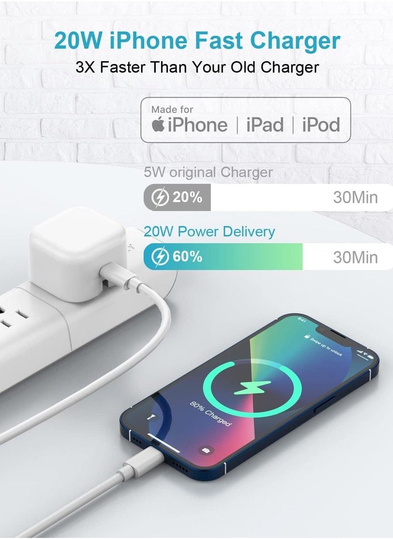 iPhone Fast Charger, iPhone Charger Plug and Cable 2M [Apple MFi Certified], HOSOW 20W USB C Fast Charger iPhone Power Adapter with USB C to Lightning Cable for iPhone 14 13 12 Pro Max/Mini/11/XS/SE/8