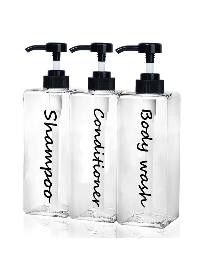 DIDROOM Shampoo Dispenser - Refillable Shampoo and Conditioner Bottles (Clear, Set of 3, 21oz) - Modern Shampoo Bottles for Shower Soap - Empty Shampoo Conditioner Body Wash Dispenser Set - for Bathroom - Image 1