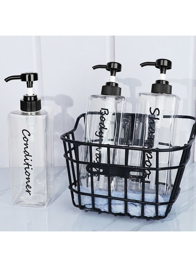 DIDROOM Shampoo Dispenser - Refillable Shampoo and Conditioner Bottles (Clear, Set of 3, 21oz) - Modern Shampoo Bottles for Shower Soap - Empty Shampoo Conditioner Body Wash Dispenser Set - for Bathroom - Image 4