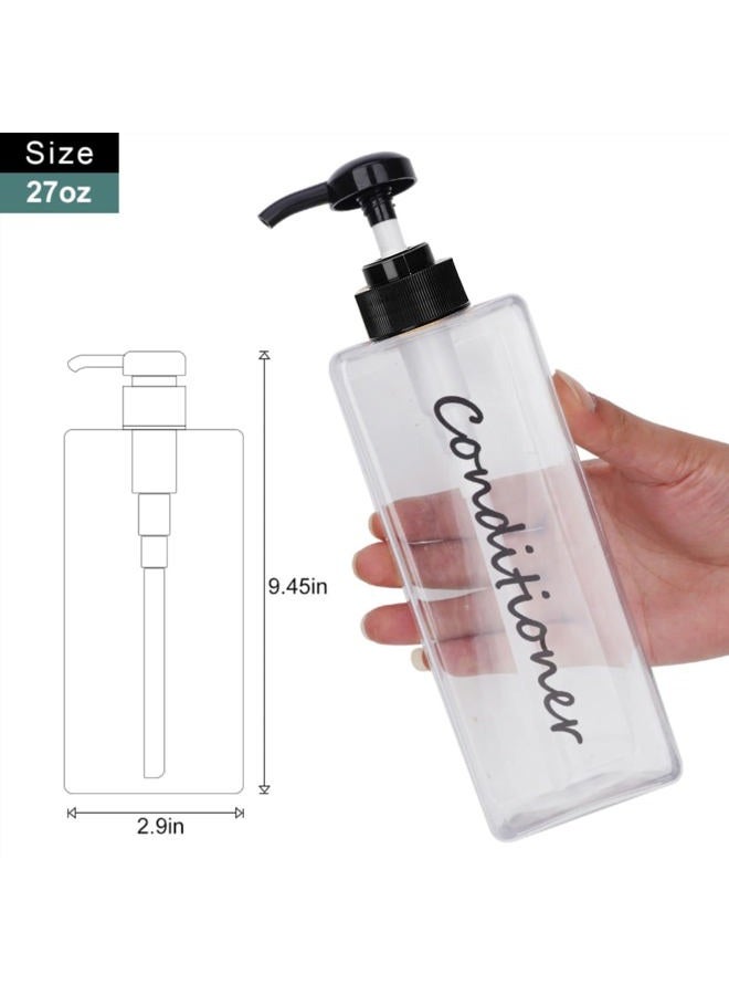 DIDROOM Shampoo Dispenser - Refillable Shampoo and Conditioner Bottles (Clear, Set of 3, 21oz) - Modern Shampoo Bottles for Shower Soap - Empty Shampoo Conditioner Body Wash Dispenser Set - for Bathroom - Image 2