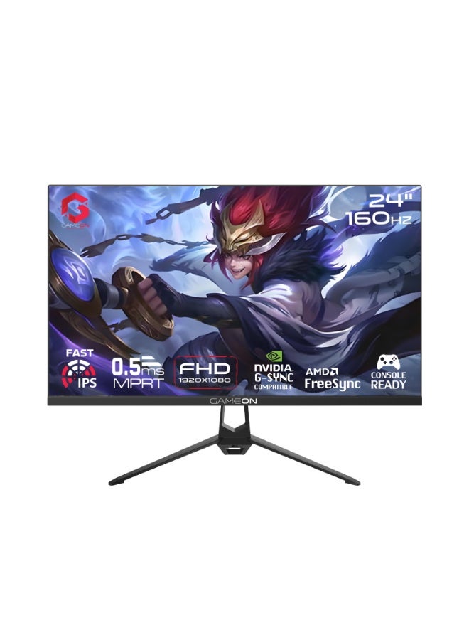24 Inch FHD Gaming Monitor 144Hz Fast IPS 0.5ms MPRT HDR10 FreeSync G-Sync Compatible HDMI 2.1 DisplayPort Built-in Speakers VESA Flicker-Free Low Blue Light Black