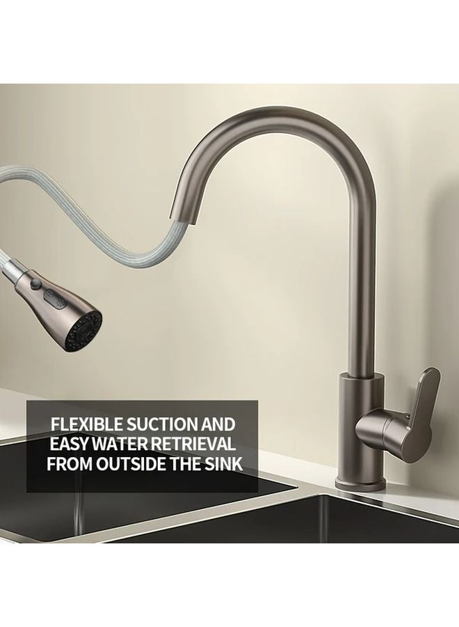 Brass Pull Out Kitchen Faucet With Rotating Spray Head Electroplating Color Three Mode Water Outlet - Image 4