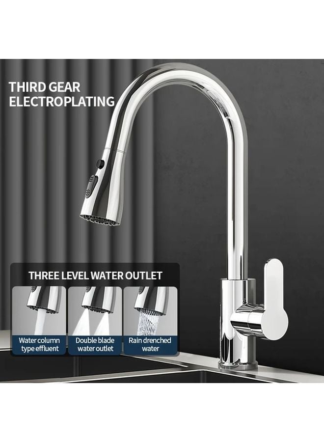 Brass Pull Out Kitchen Faucet With Rotating Spray Head Electroplating Color Three Mode Water Outlet - Image 1