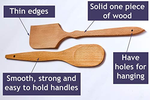 ECOSALL Nonstick Wooden Spoons For Cooking – 5 European Premium Spoons Set - 100% Healthy and Natural Wooden Spatula – Long Handled, Strong, Durable, Solid Wood Cooking Utensils for Everyday Cooking - Image 2