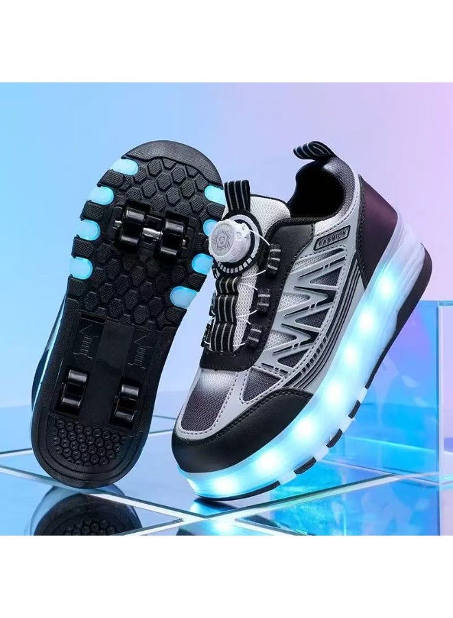 سكاي فيو حذاء تزلج SKYVIEW للأطفال مزود بإضاءة LED وحزام إغلاق بخطاف وحلقة - حذاء تزلج 2 في 1 بعجلات قابلة للسحب والإزالة للأطفال من سن 3 سنوات فما فوق، حذاء تزلج رياضي للجنسين للأولاد والبنات، متوفر بمقاسات مختلفة 31، 32، 33، 34، 35، 36، 37، 38، 39، 40 - Image 1