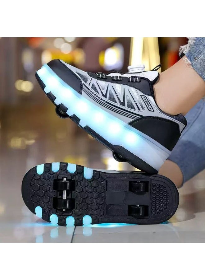 سكاي فيو حذاء تزلج SKYVIEW للأطفال مزود بإضاءة LED وحزام إغلاق بخطاف وحلقة - حذاء تزلج 2 في 1 بعجلات قابلة للسحب والإزالة للأطفال من سن 3 سنوات فما فوق، حذاء تزلج رياضي للجنسين للأولاد والبنات، متوفر بمقاسات مختلفة 31، 32، 33، 34، 35، 36، 37، 38، 39، 40 - Image 2