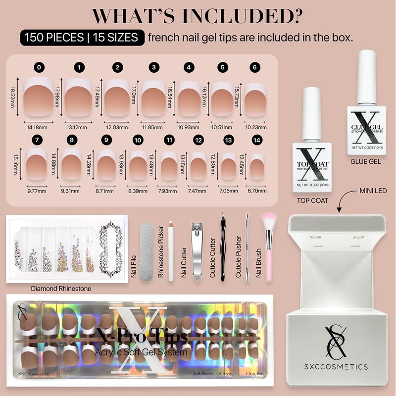 SXC Cosmetics French Tip Press On Nails Brown Series, XS Square X-Pro Tips Starter Kit - Image 3